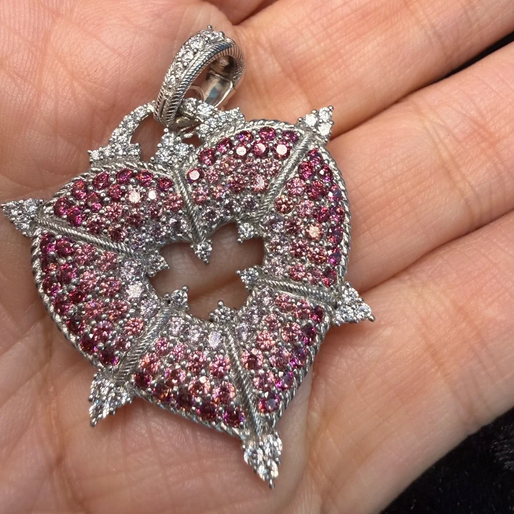 Judith Ripka Pink and Silver Heart Pendant Enhancer - Picture 3 of 6